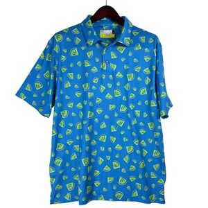Jack Nicklaus Mens Blue Lime Citrus Fruit Print Eco Choice Golf Polo Shirt L